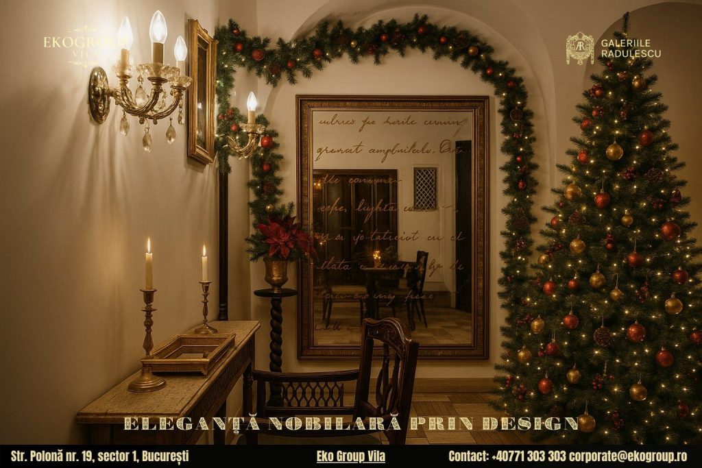 Decoratiuni de Craciun în stil interbelic: eleganța nobiliară a Eko Group Vila dezvăluită în atmosfera Crăciunului anilor ’30