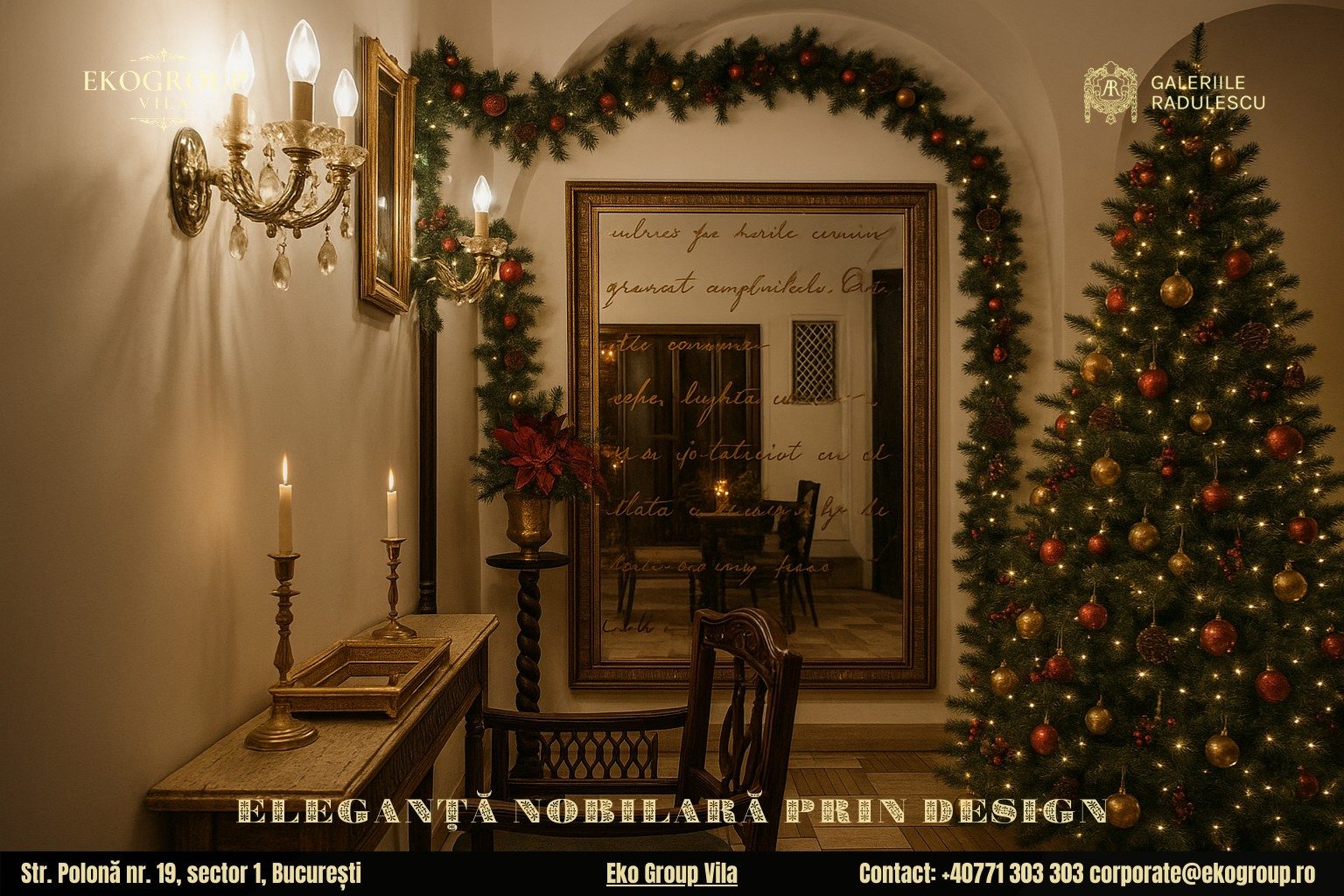 Decoratiuni de Craciun în stil interbelic: eleganța nobiliară a Eko Group Vila dezvăluită în atmosfera Crăciunului anilor ’30